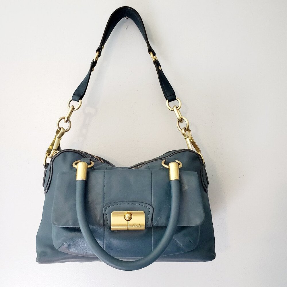 Coach Authentic Leather Satchel Teal Blue Gold Hardware 2009 w/ Certificat - Picture 4 of 16